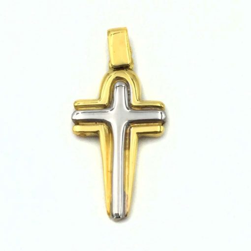 Colgante Cruz Diseño Combinada Oro Amarillo y Blanco 20 mm 000080222