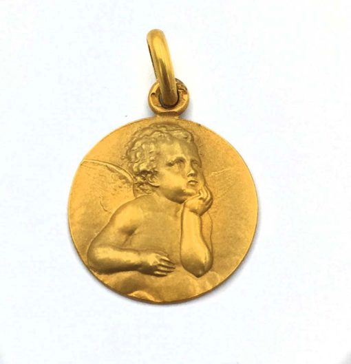 Medalla Bebé Ángel de la Guarda Oro Redonda Mate