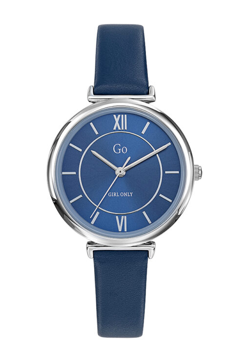 Reloj Mujer Redondo Plateado Correa Piel Azul Go Girl Only 699278