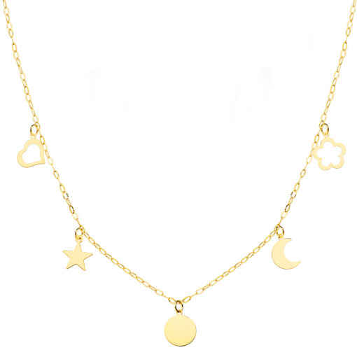 Collar Mujer Oro Amarillo Estrella Luna Colgantes 22081