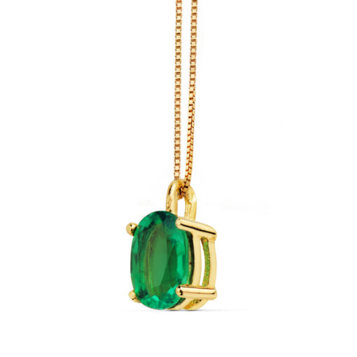 Collar Piedra Verde Esmeralda Cadena Oro Amarillo 42 cm 18967-3ES