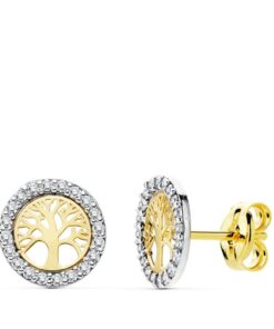 Pendientes Árbol Vida Mujer Oro Amarillo Tuerca 8 mm 18807