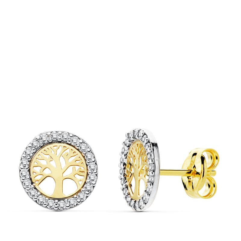 Pendientes Árbol Vida Mujer Oro Amarillo Tuerca 8 mm 18807