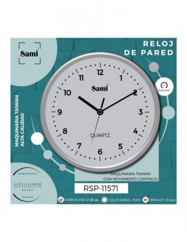Cocina Reloj Pared Redondo Sami Decoración Color Plata RSP-11571