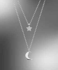 Lotus Silver Collar Doble Plata Estrella Luna Circonita Trendy LP1680-1/4
