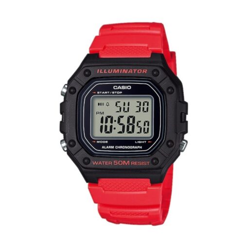 Casio Reloj Hombre Digital Rojo Sumergible 5 ATM W-218H-4BVEF