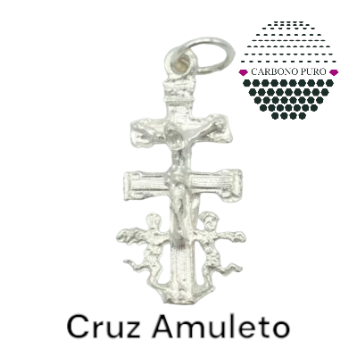Colgante Cruz Caravaca Plata Mal de Ojo Amuleto Pequeño C021-B CARBONO PURO
