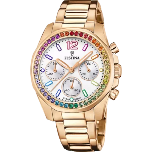 Reloj Festina Mujer Sumergible Crono Dorado Rainbow F20639/2