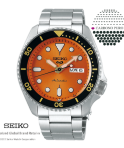 SRPD59K1 Reloj Seiko 5 Sports Hombre Automático Naranja Sumergible CARBONO PURO