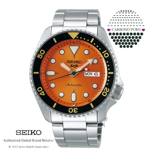 SRPD59K1 Reloj Seiko 5 Sports Hombre Automático Naranja Sumergible CARBONO PURO