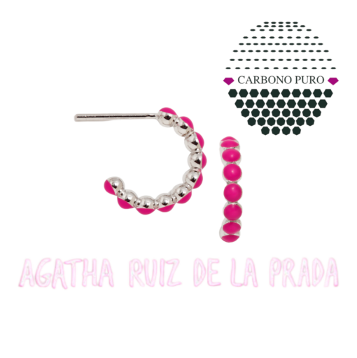 Agatha Ruiz Prada 014DIP Pendientes Criollas Plata Aro Bolitas Fucsia
