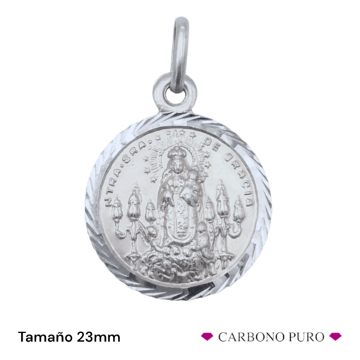 Virgen de Gracia Medalla Puertollano Plata Redonda 23mm P23F3P CARBONO PURO