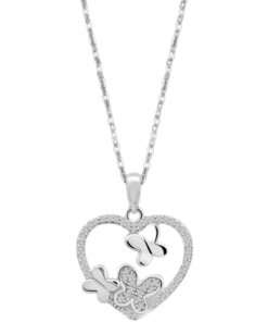 LP3617-1/1 Lotus Silver Collar Plata Colgante Corazón Mariposas