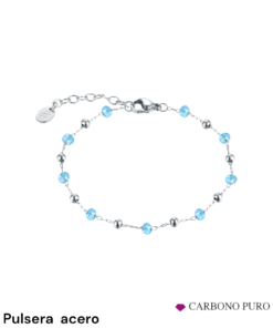 PULSERA BOLA AZUL ACERO PULSERA ACERO PIEDRA BOLA COLOR 14BR006T-CARBONO PURO