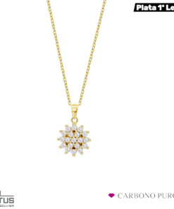 COLGANTE SOL PLATA DORADA CIRCONITAS LOTUS SILVER lp3081-1_2 CARBONO PURO