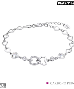 PULSERA CORAZONES CIRCONITAS PLATA LOTUS SILVER lp3093-2_1 CARBONO PURO