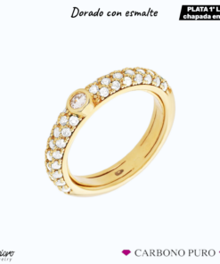 ANILLO CIRCONITAS ESMALTE BLANCO DORADO LABRIORO CARBONO PURO 1031G-P.BIANCHE ´´M´´