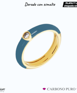 ANILLO ESMALTE AZUL CIRCONITAS DORADO LABRIORO CARBONO PURO 1032G-BLU PET ´´M´´