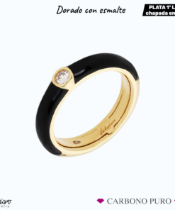 ANILLO ESMALTE NEGRO CIRCONITAS DORADO LABRIORO CARBONO PURO 1032G-NERO ´´M´´