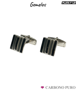 GEMELOS PLATA ESMALTE NEGRO CUADRADOS 