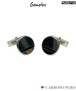GEMELOS PLATA REDONDOS CON ESMALTE NEGRO